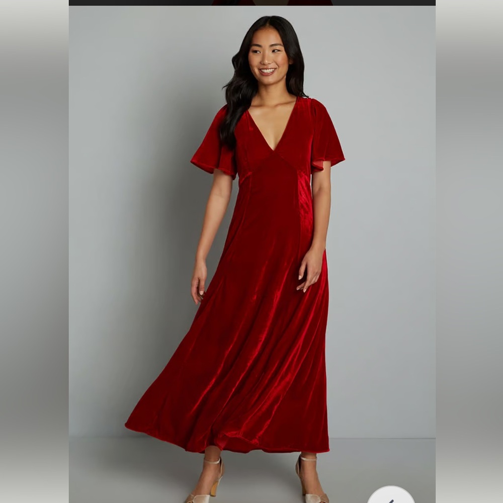 ModCloth 1930’s Captivating Charisma Red Velvet Maxi Formal Dress New NWT